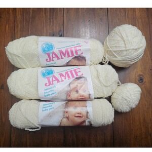 Lion Brand Jamie Pompadour Baby Yarn Cream Off-White 3 Skeins 2 Balls Shimmer
